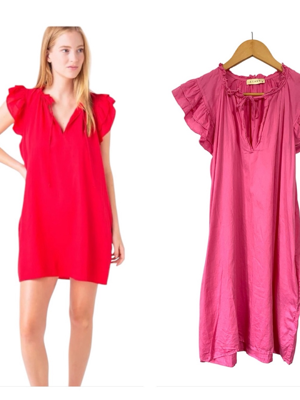 STARK X Women's Dreamy Dress pink Flutter Sleeve Casual Dress lightweight XS